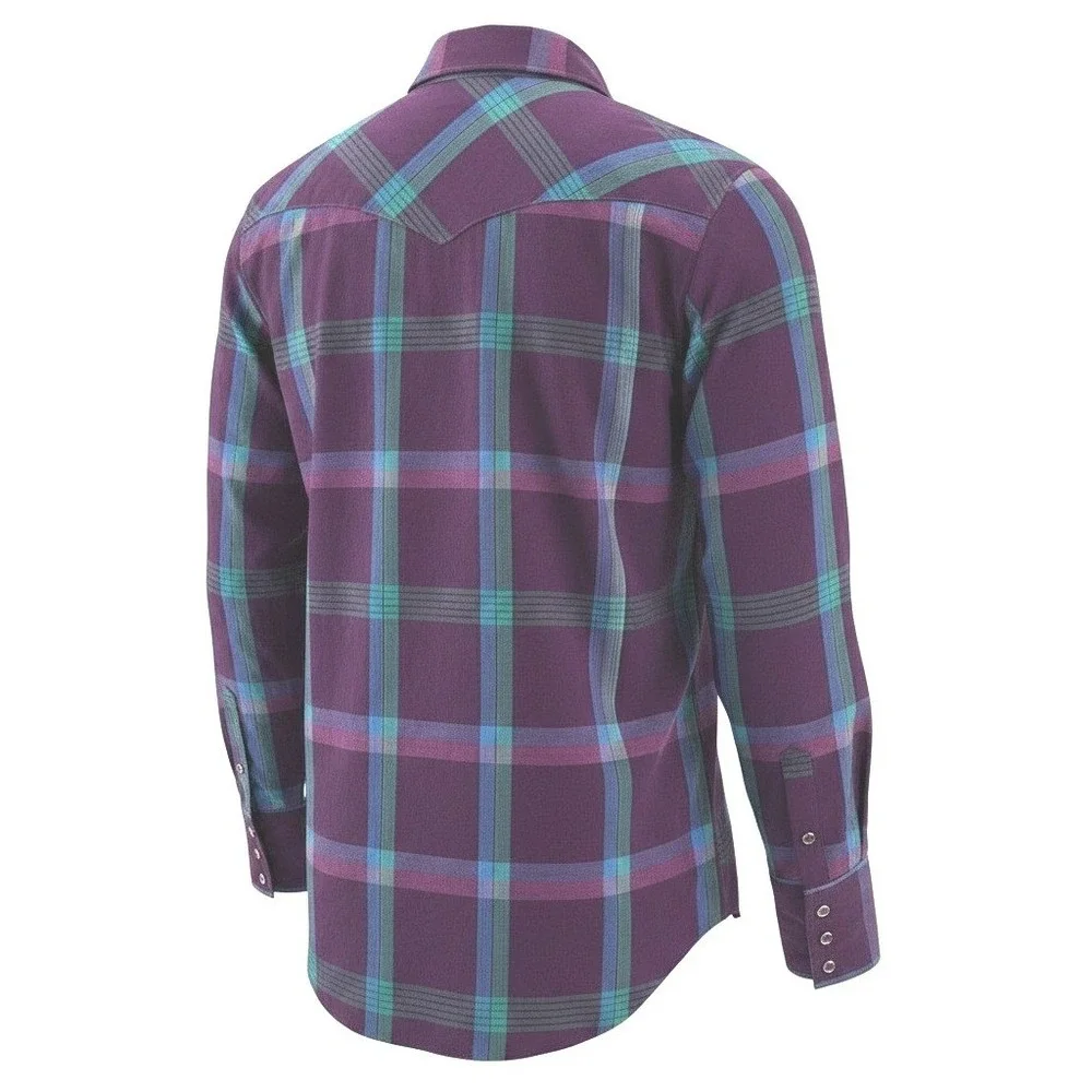 Wrangler Cowboy Cut Mens‎ Purple Plaid Pearl Snap Western Shirt X-Long Tails